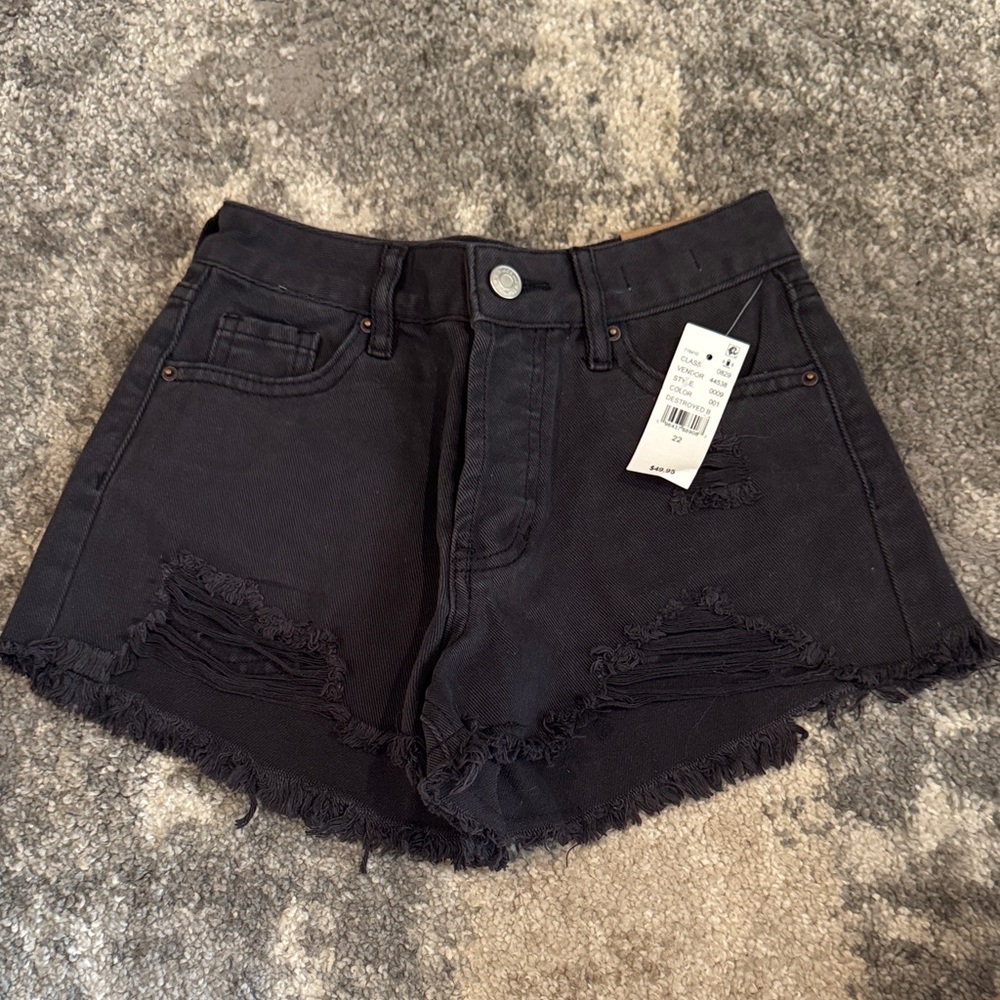 PacSun Black Frayed Hem Jean Shorts